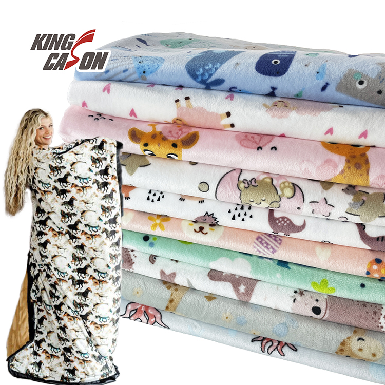 Custom Prints One Side Cartoon Animals Super Soft Velvet Minky Fabric for Baby Blankets