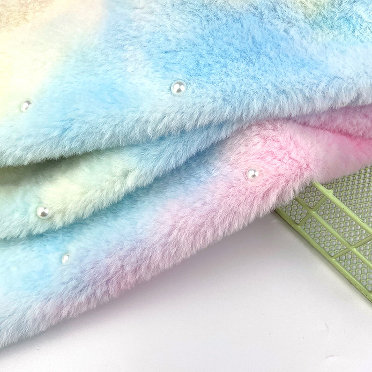 Tie-dye Embroidered Beads Faux Fur Fabric