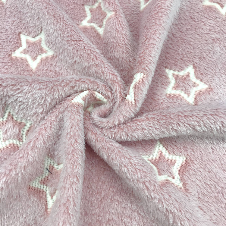 Pink Star Glow in The Dark Flannel Fleece Fabric 